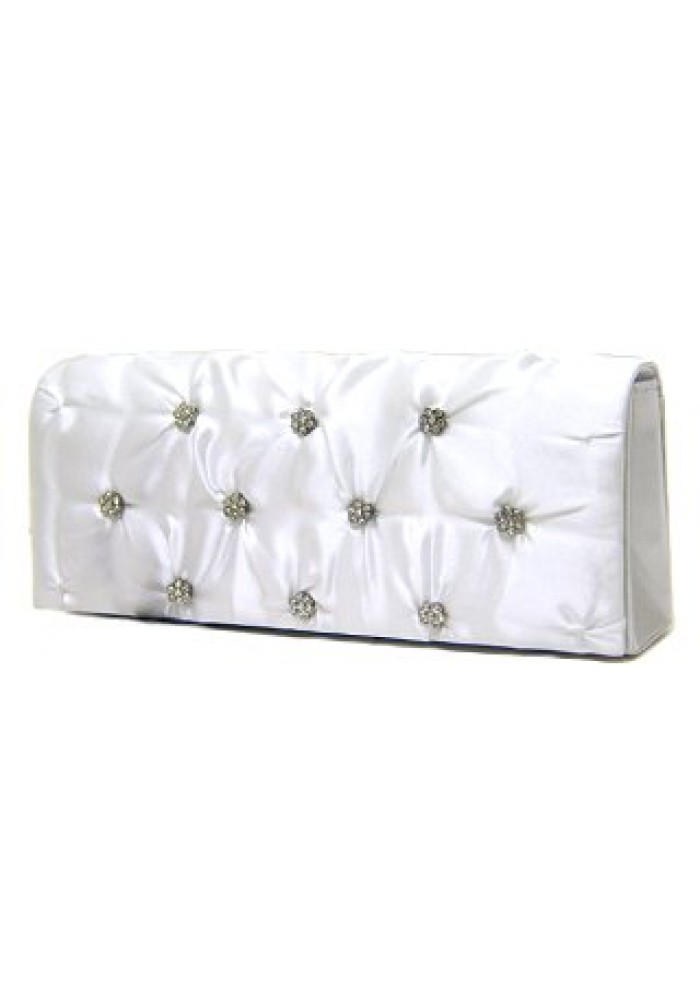 Evening Bag - Satin Embellished w/ Flower Rhinestones – White – BG-38044WT